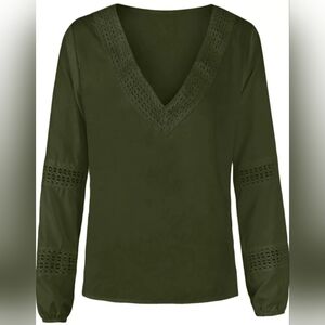 Women's Tunic Tops Fall Trendy Casual Loose Fit Blouse Solid Green  Size Medium